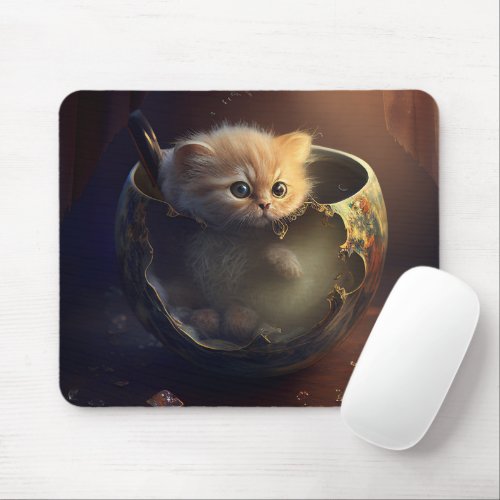 Kitten in a teacup baby animal mouse pad