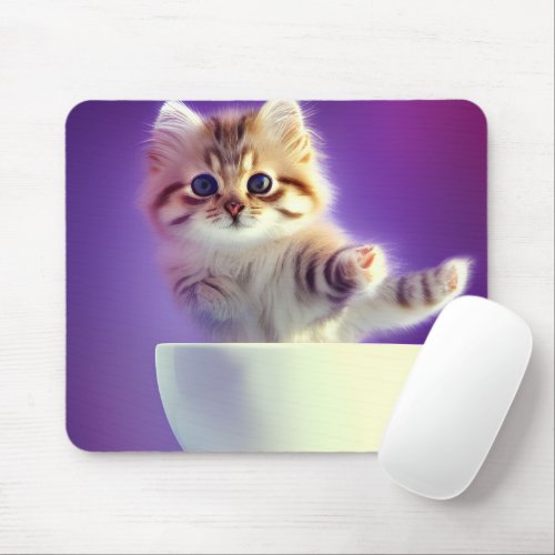 Kitten in a teacup baby animal mouse pad