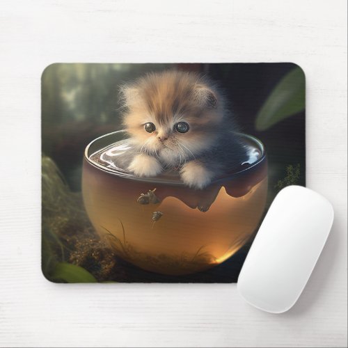 Kitten in a teacup baby animal mouse pad