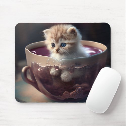 Kitten in a teacup baby animal mouse pad