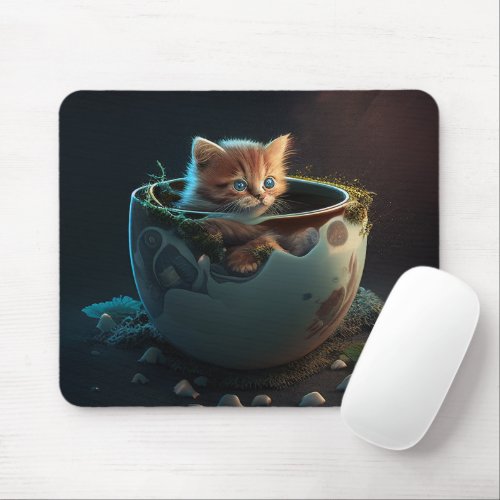 Kitten in a teacup baby animal mouse pad