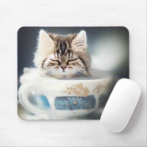 Kitten in a teacup baby animal mouse pad