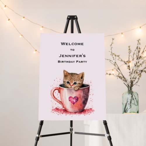 Kitten in a Teacup with Hearts Birthday Welcome Foam Board