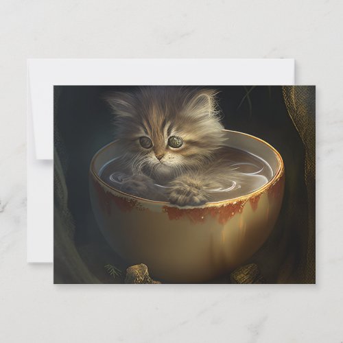 Kitten in a Yellow Teacup _ Cat Postcard