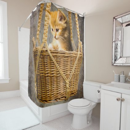 Kitten in basket shower curtain