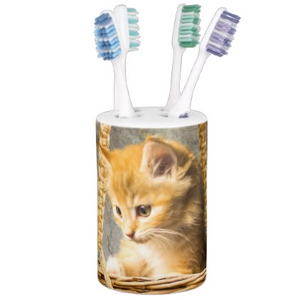 Kitten in basket soap dispenser and toothbrush holder