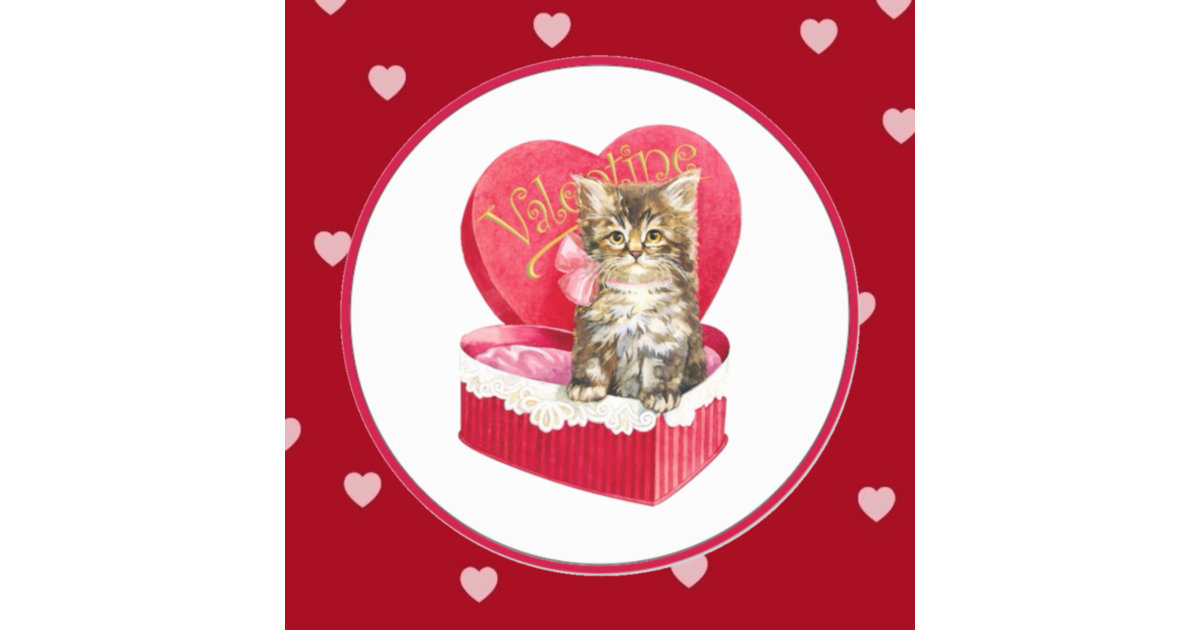 Kitten in Candy Box Classic Round Sticker | Zazzle