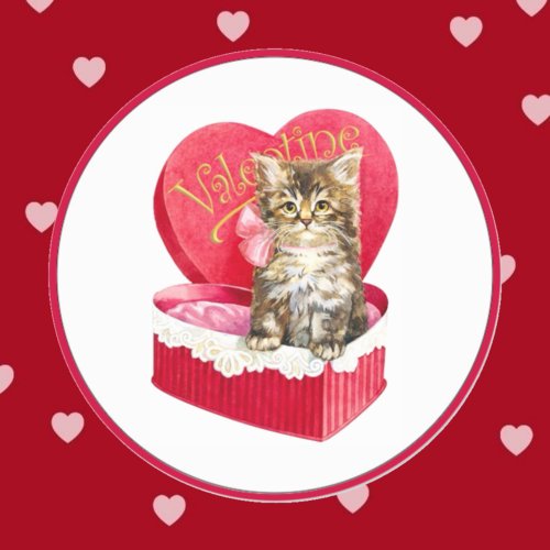 Kitten in Candy Box Classic Round Sticker