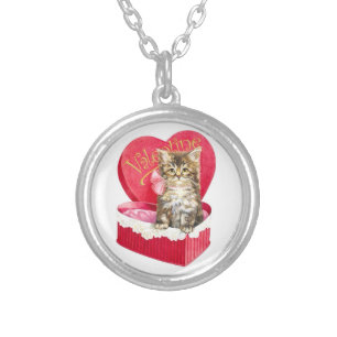 Kitten in Candy Box Silver Plated Necklace