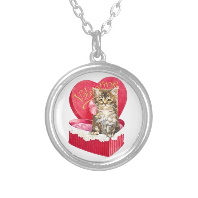 Kitten in Candy Box Silver Plated Necklace (Front)