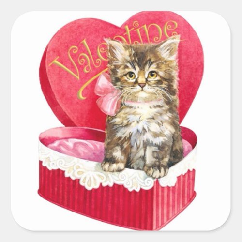 Kitten in Candy Box Square Sticker