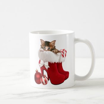 Kitten In Christmas Shoes Coffee Mug by MarylineCazenave at Zazzle