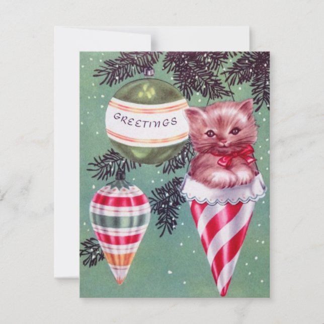 Kitten In Christmas Tree Holiday Card (Front)
