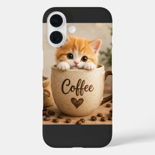 Kitten in Coffee Cup Charm iPhone 16 Case