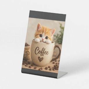 Kitten in Coffee Cup Charm Pedestal Sign
