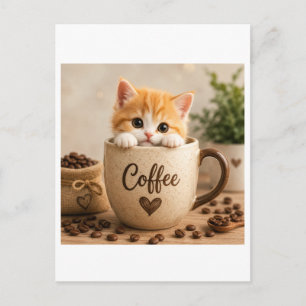 Kitten in Coffee Cup Charm Postcard