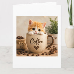 Kitten in Coffee Cup Charm Thank You Card