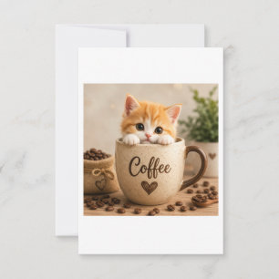 Kitten in Coffee Cup Charm Thank You Card