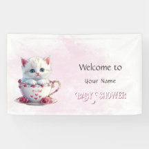 Kitten in Cup Pink Flowers Baby Shower