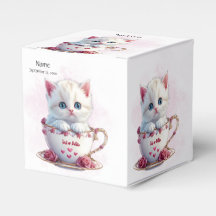 Kitten in Cup Pink Flowers Favor Box