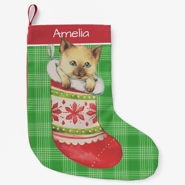 Kitten in Festive Stocking Art Personalised (Front)