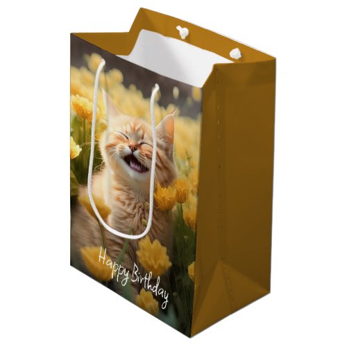 Kitten In Flowers Birthday Medium Gift Bag