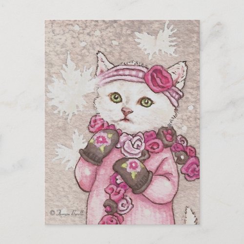 Kitten in mittens  sweater in snow cute Postcard