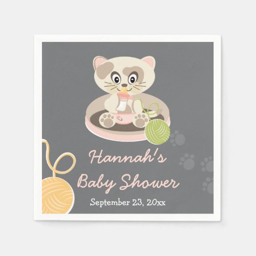 Kitten in Pink Diapers Baby Shower Paper Napkins