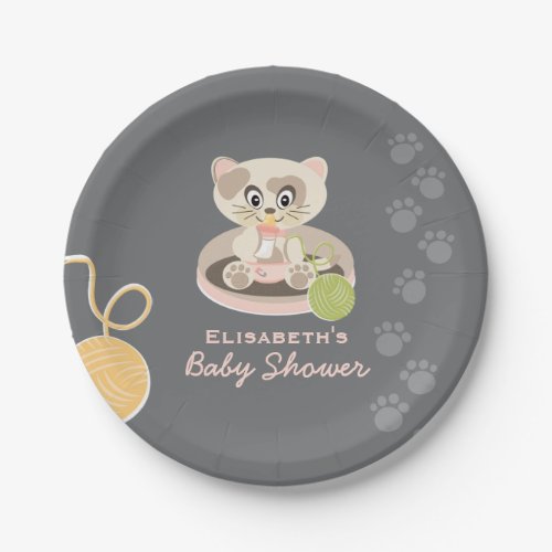 Kitten in Pink Diapers Baby Shower Paper Plates