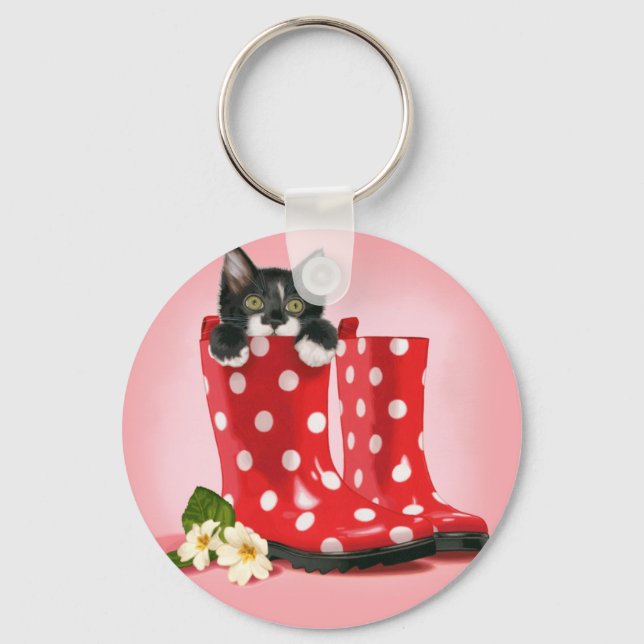 Kitten in Rainboots Keychain (Front)