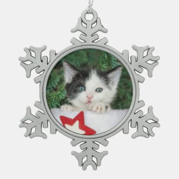 Kitten In Red Santa Claus Boot Stocking  Snowflake Pewter Christmas Ornament by Kathom_Photo at Zazzle