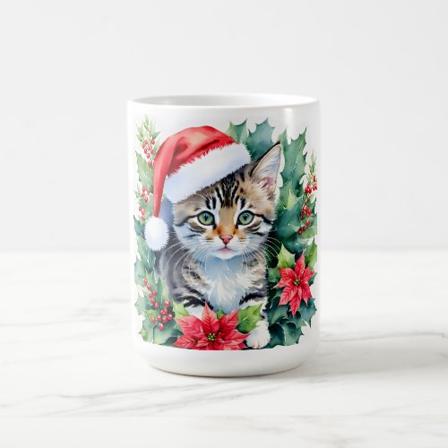 Kitten In Santa Hat Christmas Art Coffee Mug