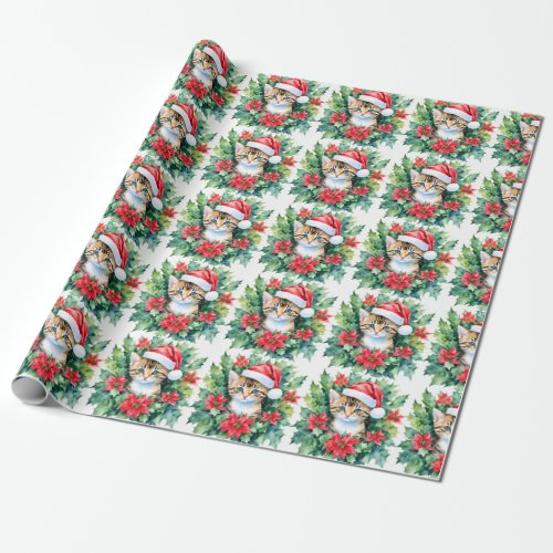 Kitten In Santa Hat Christmas Art Wrapping Paper