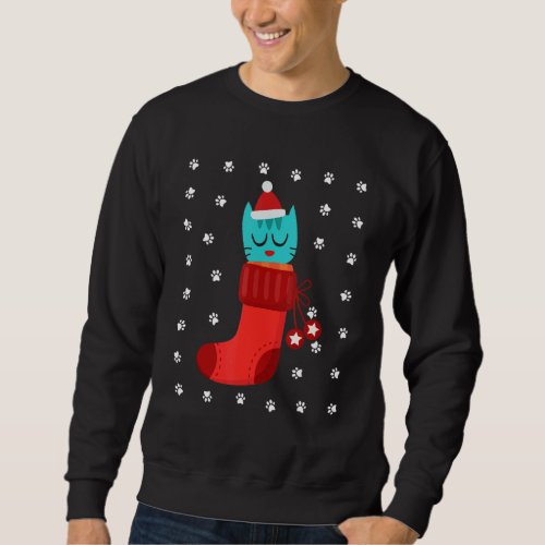 Kitten In Sock Humor Ugly Christmas Cat Paws Snow Sweatshirt