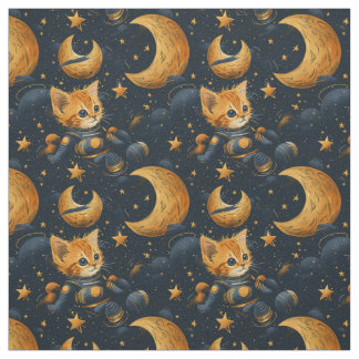 Kitten in space. Cute nursery themed Fabric