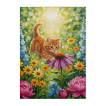 Kitten in the Coneflowers