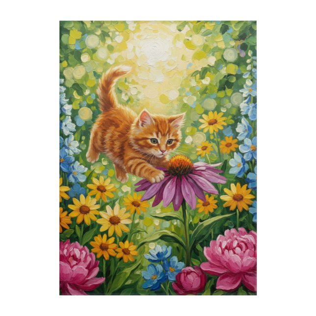 Kitten in the Coneflowers Acrylic Print (Front)