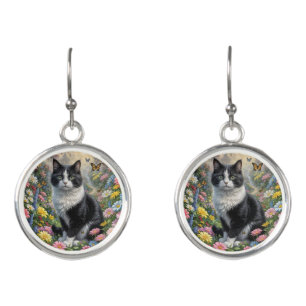 Kitten in the flower garden earrings