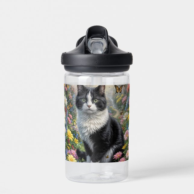 Kitten in the flower garden water bottle (Front)