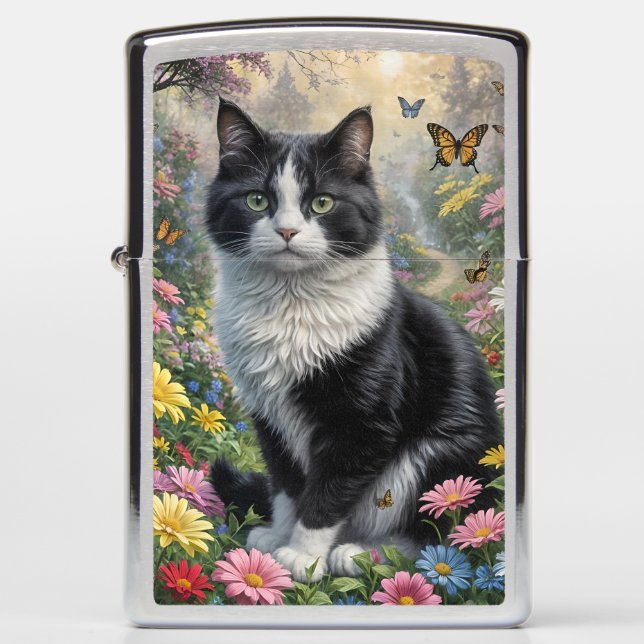 Kitten in the flower garden zippo lighter (Front)