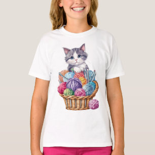 Kitten In the Knitting Basket of Wool T-Shirt