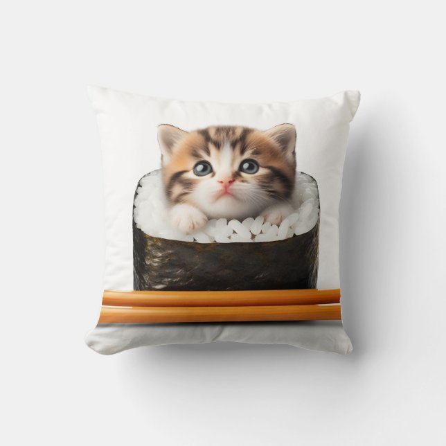kitten in the sushi throw pillow (Front)