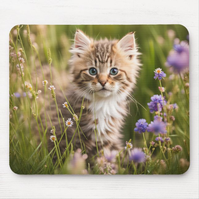 Kitten In Wildflower Field Mouse Pad (Front)