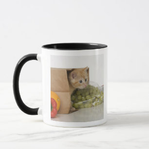 Kitten inside grocery bag mug