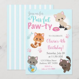 Kitten Invitation for Girl Birthday Paw-ty