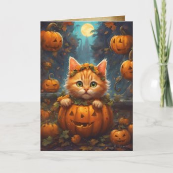 Kitten Jack-o-lantern  Happy Halloween Cute Card by golden_oldies at Zazzle