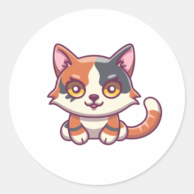 Kitten Kawaii cute cartoon colorful  Classic Round Sticker (Front)