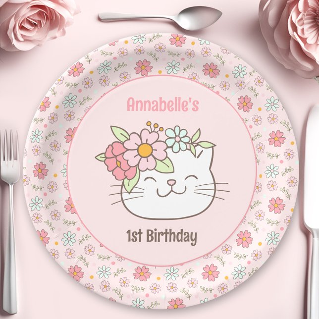 Kitten Kitty Cat Pink Girl 1st Birthday Napkins Paper Plates (Kitten Kitty Cat Pink Girl 1st Birthday Napkins Paper Plates)