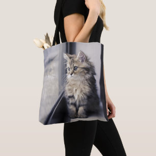 Kitten Looking Out Window Tote Bag