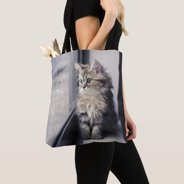 Kitten Looking Out Window Tote Bag (Close Up)